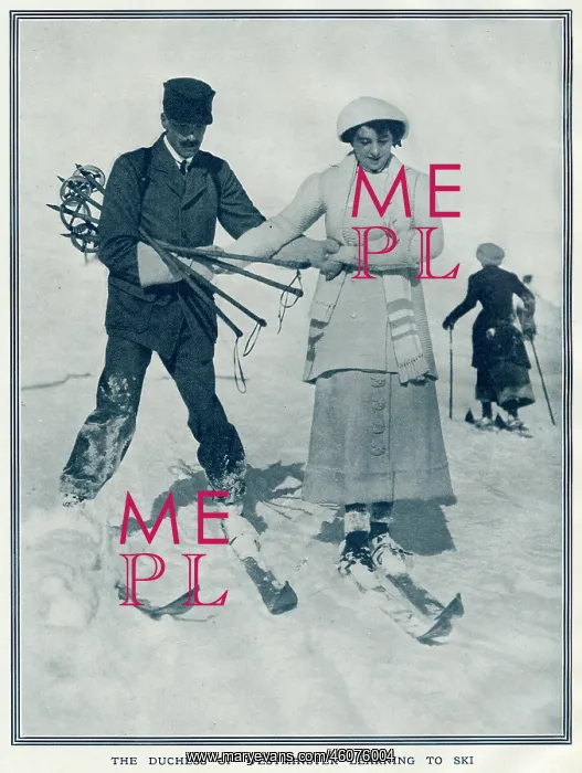 : The Duchess of Westminster learning to ski : The Duchess of Westminster learning to ski