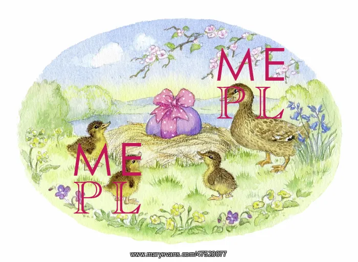 : Duck and ducklings with Easter egg : Duck and ducklings with Easter egg