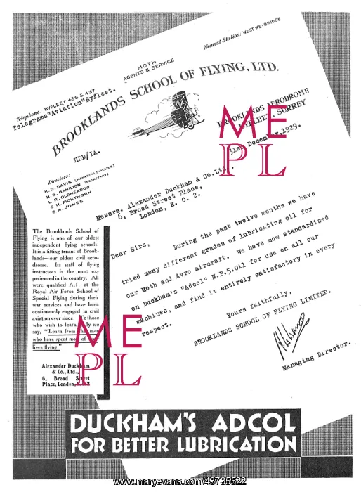 : Duckhams Adcol Testimonial From Brooklands Flying School : Duckhams Adcol Testimonial From Brooklands Flying School
