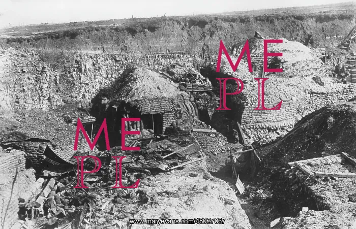 : Dugouts cut into a hillside, WW1 : Dugouts cut into a hillside, WW1
