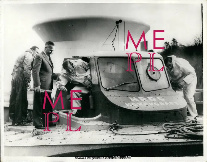 : Duke of Edinburgh emerges from hovercraft, Isle of Wight : Duke of Edinburgh emerges from hovercraft, Isle of Wight