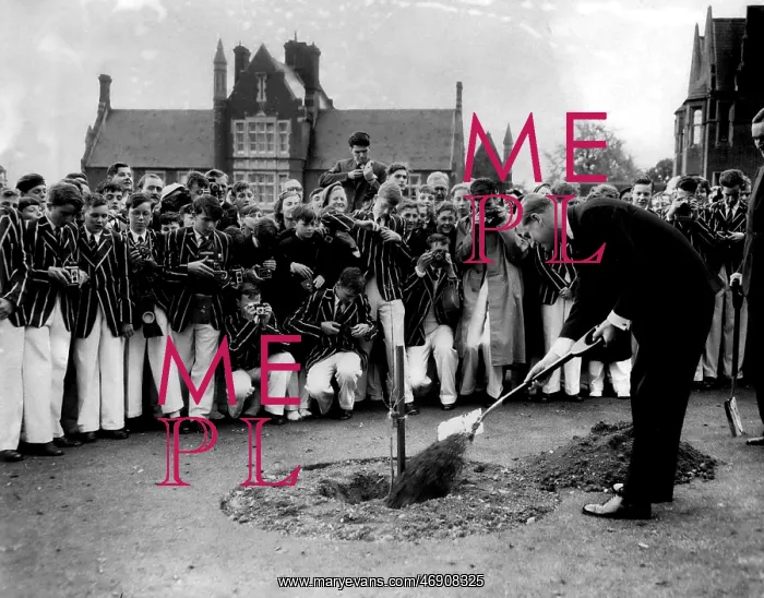 : Duke of Edinburgh planting tree, Epsom College : Duke of Edinburgh planting tree, Epsom College