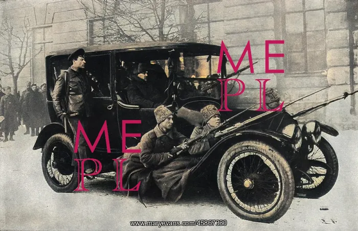 : Duma messengers protected by guards, Petrograd, Russia : Duma messengers protected by guards, Petrograd, Russia