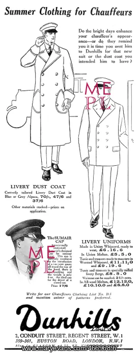 : Dunhills clothing for chauffeurs advertisement : Dunhills clothing for chauffeurs advertisement