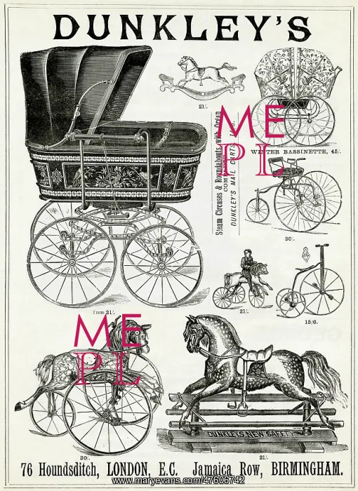 : Dunkley's prams and nursery toys advertisement, 1888 : Dunkley's prams and nursery toys advertisement, 1888