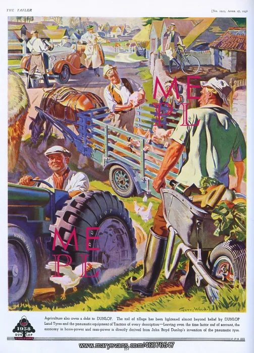 : Dunlop advertisement featuring farming scene, 1938 : Dunlop advertisement featuring farming scene, 1938