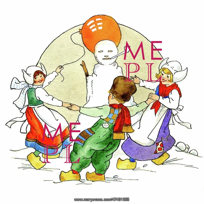 : Dutch children dancing around a snowman : Dutch children dancing around a snowman