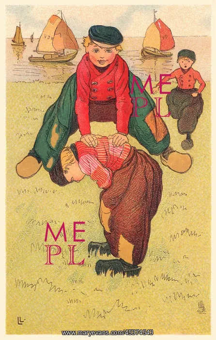 : Dutch Children playing leapfrog : Dutch Children playing leapfrog