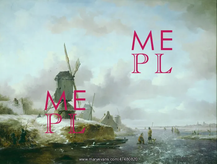 : A Dutch Frozen River Scene with Windmill : A Dutch Frozen River Scene with Windmill