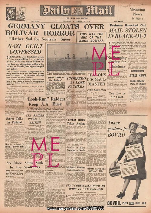 : Dutch liner Simon Bolivar sinking after hitting a German min : Dutch liner Simon Bolivar sinking after hitting a German min