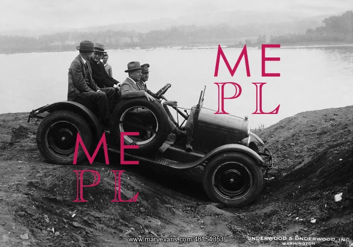 : Dwight Davis on a test drive in a jeep, 1926 : Dwight Davis on a test drive in a jeep, 1926