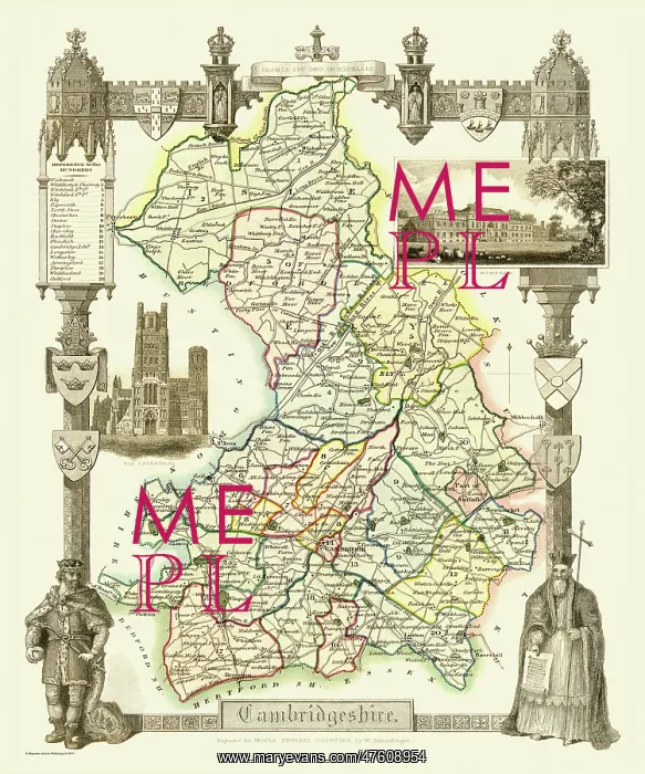 : Early 19th Century County map of Cambridgeshire, England : Early 19th Century County map of Cambridgeshire, England