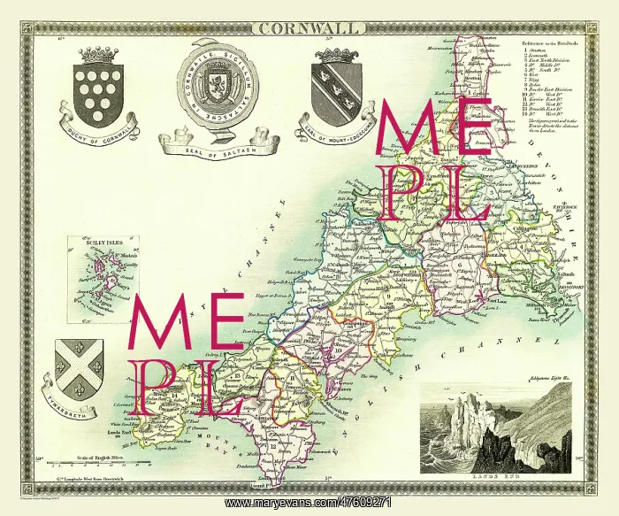 : Early 19th Century County map of Cornwall, England : Early 19th Century County map of Cornwall, England