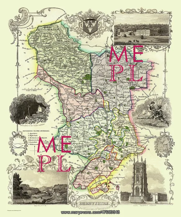 : Early 19th Century County map of Derbyshire, England : Early 19th Century County map of Derbyshire, England