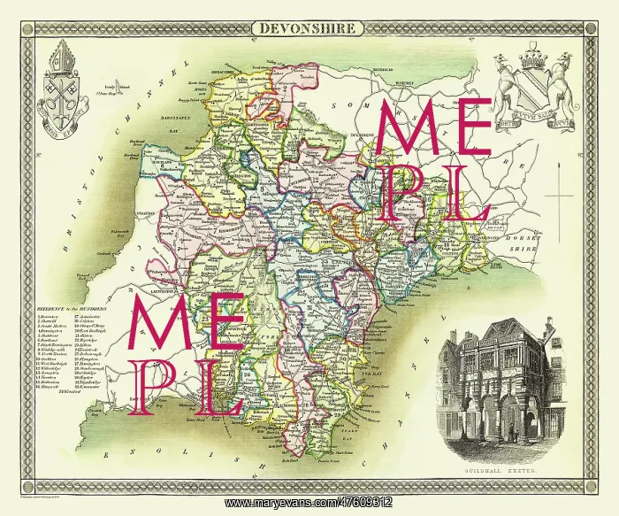 : Early 19th Century County map of Devonshire, England : Early 19th Century County map of Devonshire, England