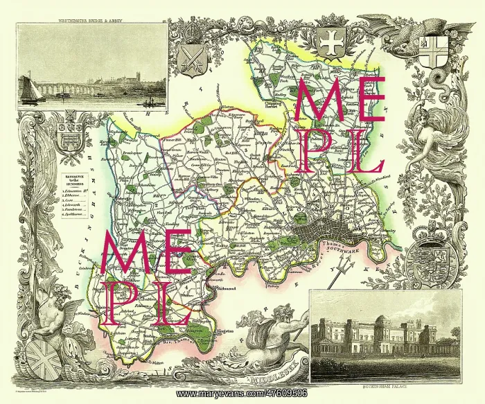 : Early 19th Century County map of Middlesex, England : Early 19th Century County map of Middlesex, England