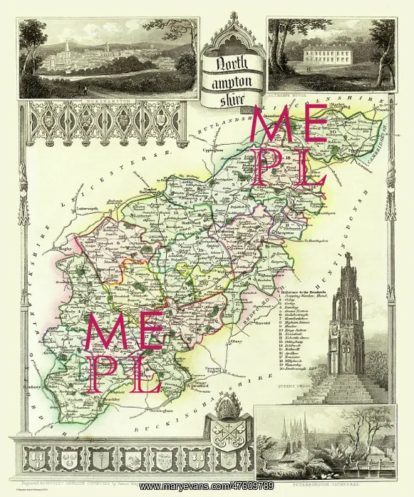 : Early 19th Century County map of Northamptonshire, England : Early 19th Century County map of Northamptonshire, England