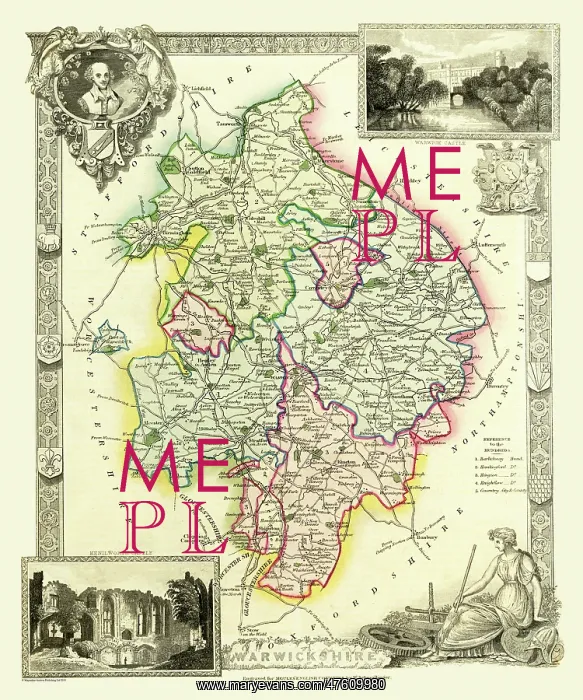 : Early 19th Century County map of Warwickshire, England : Early 19th Century County map of Warwickshire, England