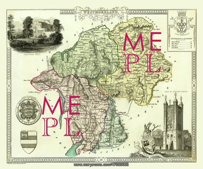 : Early 19th Century County map of Westmoreland, England : Early 19th Century County map of Westmoreland, England
