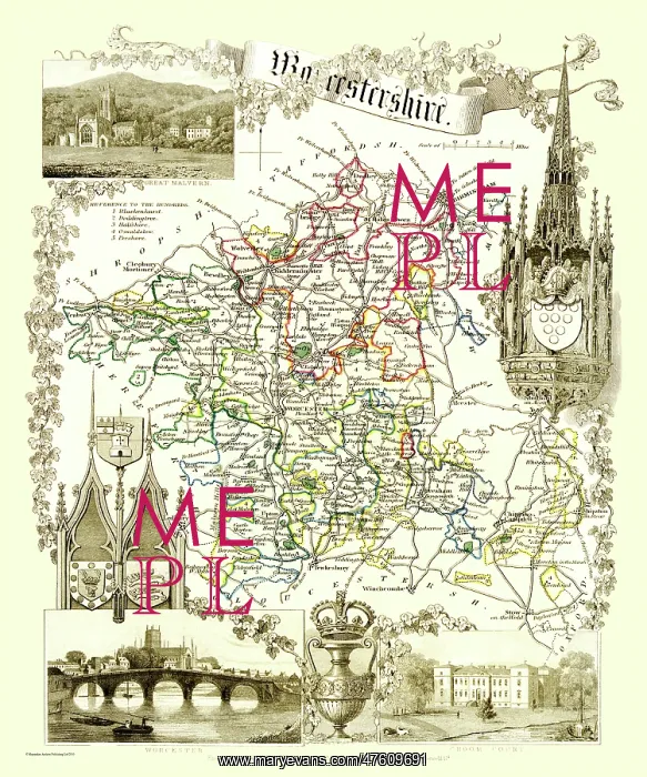 : Early 19th Century County map of Worcestershire, England : Early 19th Century County map of Worcestershire, England