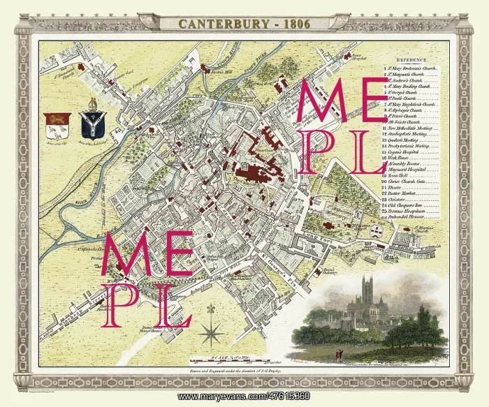 : Early 19th Century map of Canterbury, England : Early 19th Century map of Canterbury, England