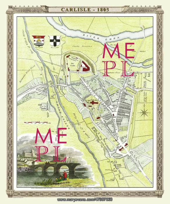 : Early 19th Century map of Carlisle, England : Early 19th Century map of Carlisle, England