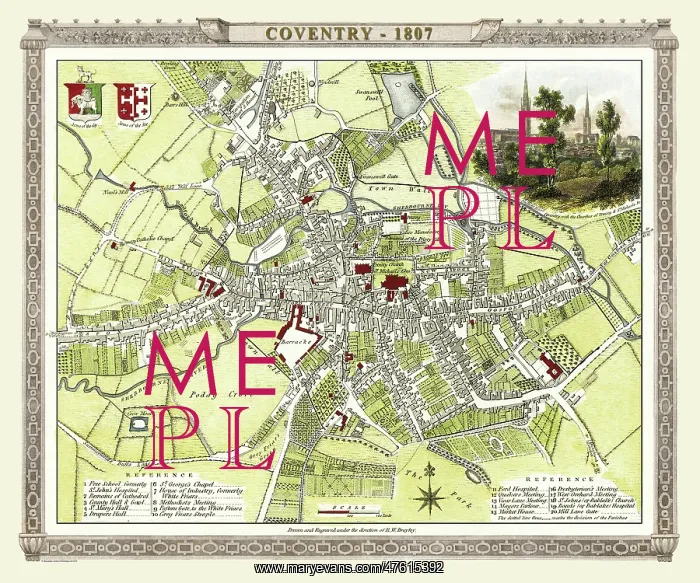 : Early 19th Century map of Coventry, England : Early 19th Century map of Coventry, England