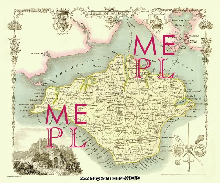 : Early 19th Century map of the Isle of Wight, England : Early 19th Century map of the Isle of Wight, England