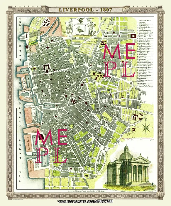 : Early 19th Century map of Liverpool, England : Early 19th Century map of Liverpool, England
