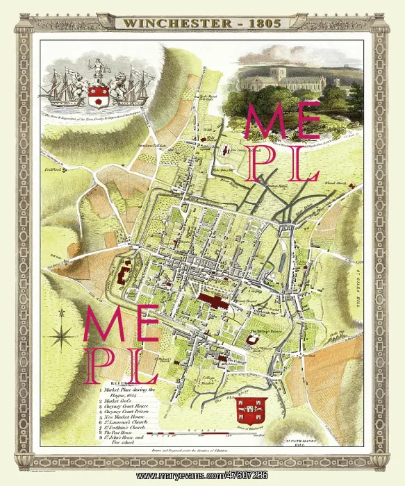 : Early 19th Century map of Winchester, England : Early 19th Century map of Winchester, England
