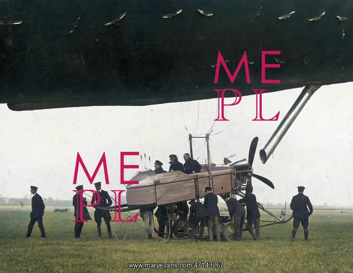 : Early British dirigible on the ground with crew : Early British dirigible on the ground with crew
