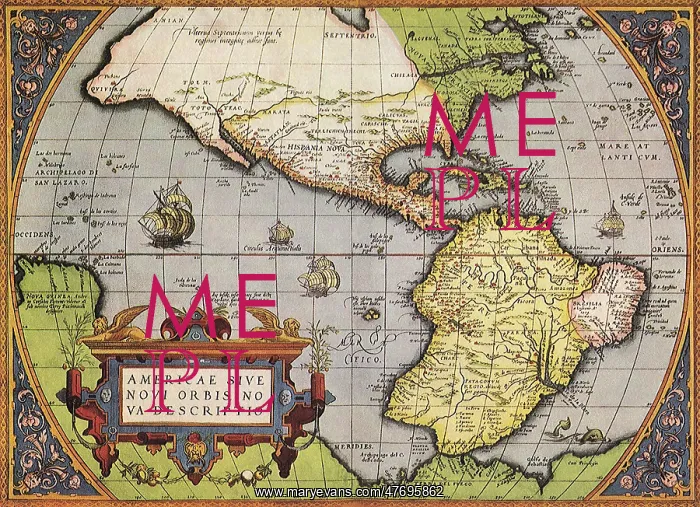 : Early Map of Americas 1570 : Early Map of Americas 1570