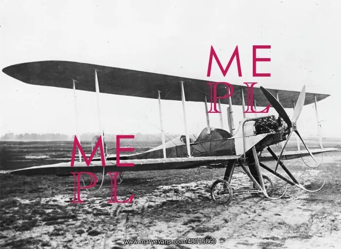 : Early type of British BE2 biplane on an airfield : Early type of British BE2 biplane on an airfield