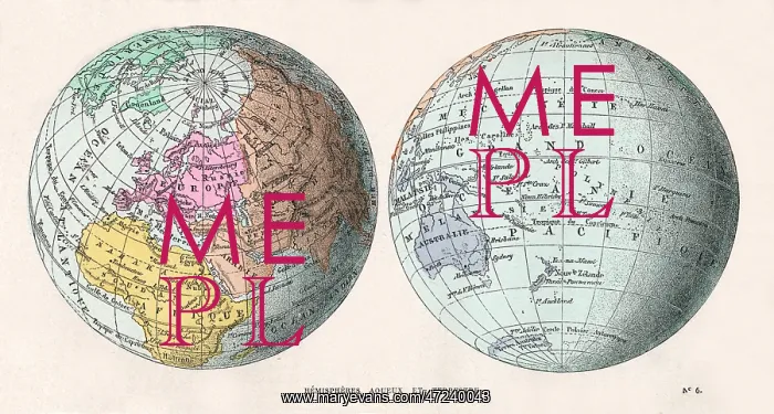 : EARTH'S HEMISPHERES 1870 : EARTH'S HEMISPHERES 1870