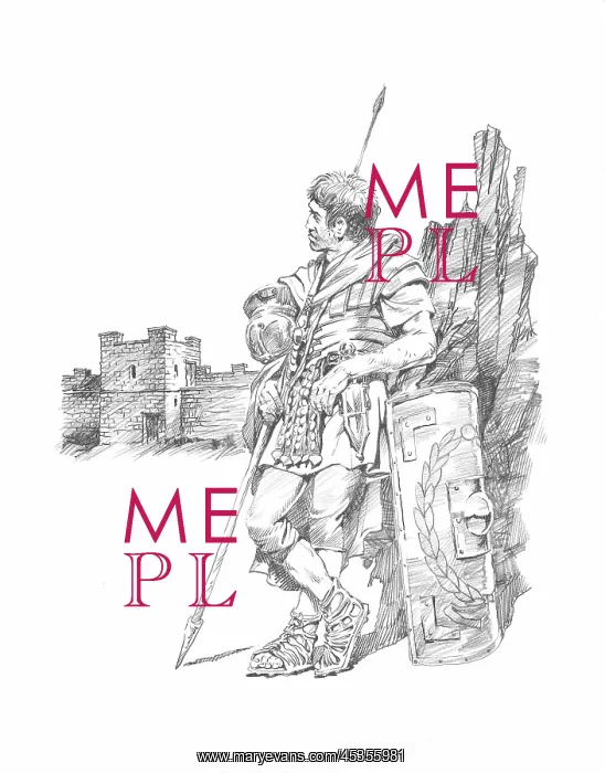 : At ease. Hadrian's Wall. Reconstruction line drawing of a Roman soldier resting : At ease. Hadrian's Wall. Reconstruction line drawing of a Roman soldier resting