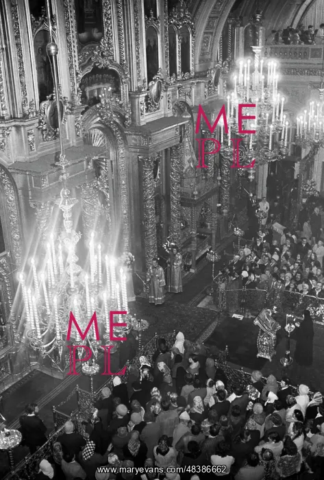 : Easter. MOSCOW, USSR. April 9, 1977. Easter vigil in the Epiphany Cathedral : Easter. MOSCOW, USSR. April 9, 1977. Easter vigil in the Epiphany Cathedral