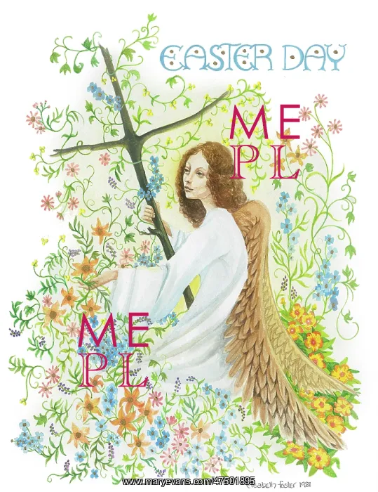 : Easter Angel with cross, flowers and foliage : Easter Angel with cross, flowers and foliage