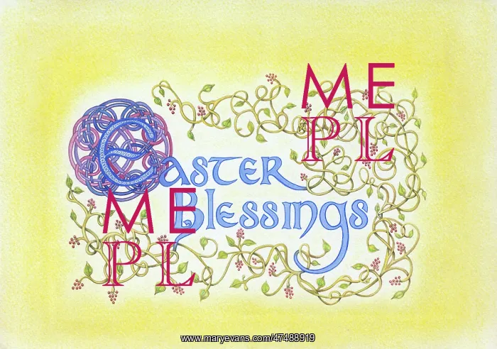 : Easter Blessings in blue illuminated lettering : Easter Blessings in blue illuminated lettering