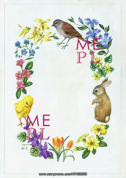 : Easter Border ? with sparrow, chick, rabbit : Easter Border ? with sparrow, chick, rabbit