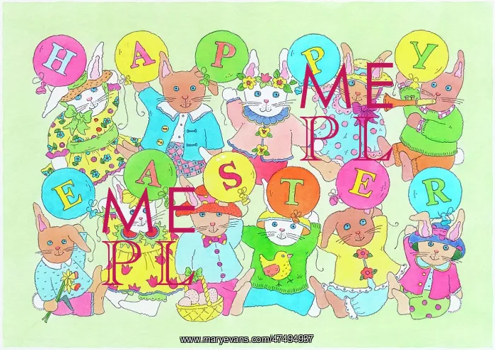 : Easter bunnies with balloons : Easter bunnies with balloons