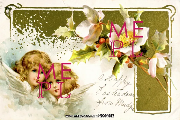 : Easter card with cherubs and flowers : Easter card with cherubs and flowers