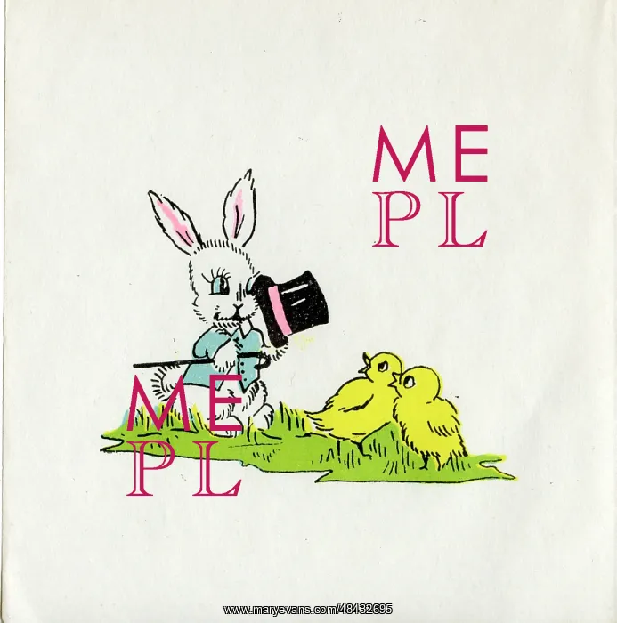 : Easter Card, white bunny and two yellow chicks : Easter Card, white bunny and two yellow chicks