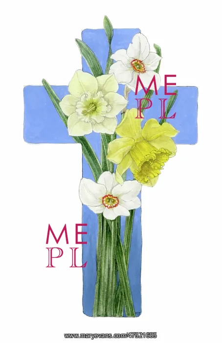  : Easter cross with daffodil and narcissi