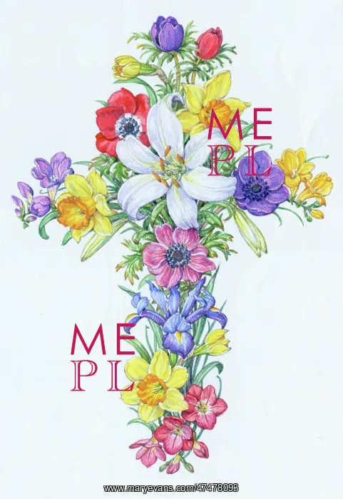 : Easter Cross of Daffodils, Iris, Anemones, etc : Easter Cross of Daffodils, Iris, Anemones, etc