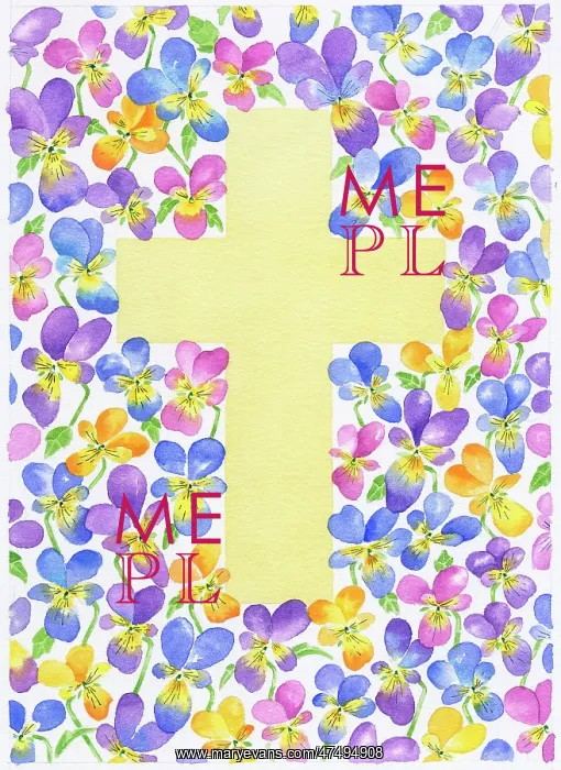  : Easter Cross with Pansy background