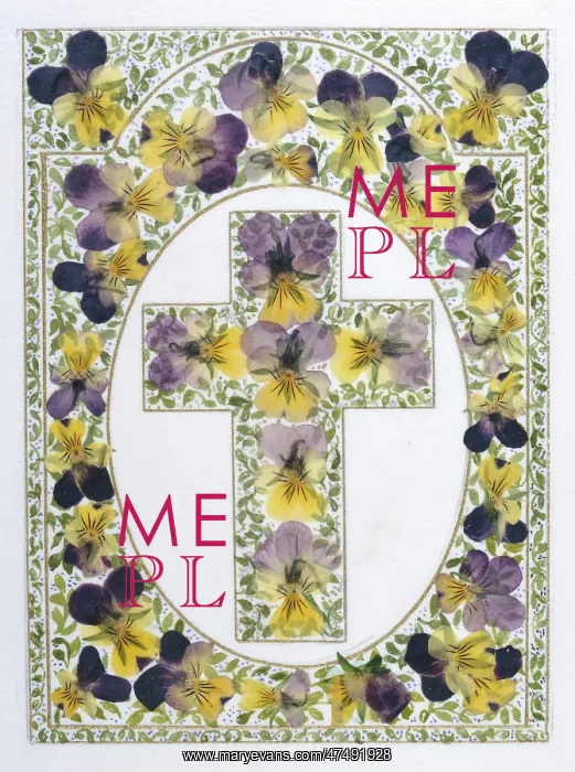 : Easter Cross of pressed pansies : Easter Cross of pressed pansies