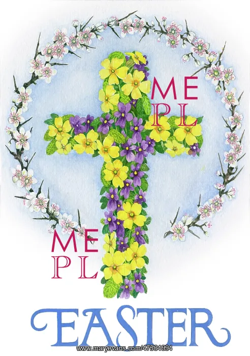 : Easter Cross of primrose and violets : Easter Cross of primrose and violets
