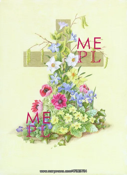 : Easter Cross with Primroses, Daffodils etc : Easter Cross with Primroses, Daffodils etc