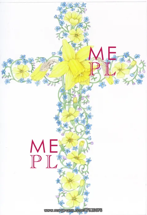 : Easter cross with primroses and forget-me-nots : Easter cross with primroses and forget-me-nots