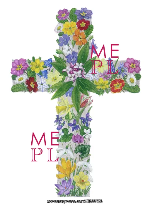 : Easter Cross with Primulas, Viburnum, Scillas etc : Easter Cross with Primulas, Viburnum, Scillas etc